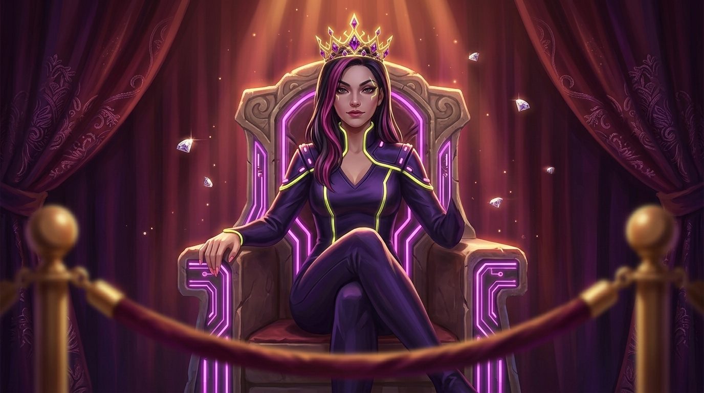 Slotoro Casino — przedstawicielka marki w złotej koronie na tronie VIP